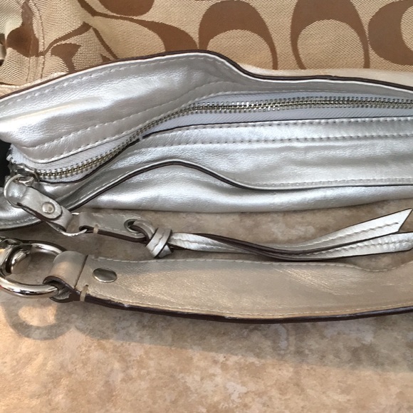 Coach Slouchy Signature Logo Tote Metallic Leather Large Handbag - Picture 6 of 14